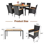 Ensemble de salle à manger d'extérieur Karl Home Black 7 pièces en osier et bois d'acacia avec coussins beiges