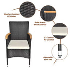 Ensemble de salle à manger d'extérieur Karl Home Black 7 pièces en osier et bois d'acacia avec coussins beiges