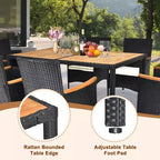 Ensemble de salle à manger d'extérieur Karl Home Black 7 pièces en osier et bois d'acacia avec coussins beiges