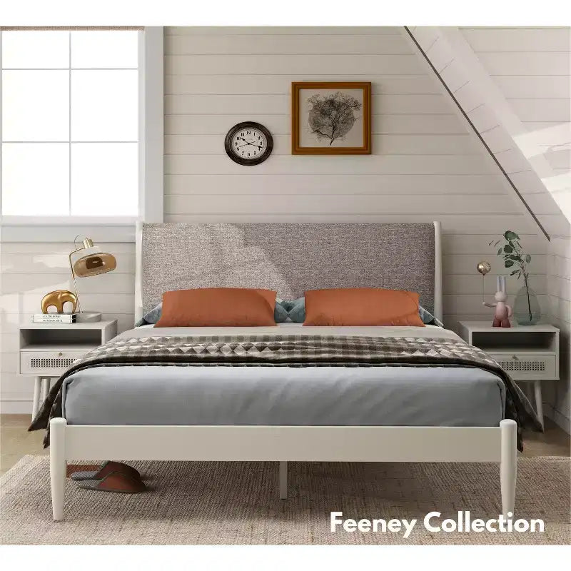 Ensemble de chambre à coucher Roundhill Furniture Feeney 2 pièces, lit plateforme avec table de chevet, blanc crème, grand lit