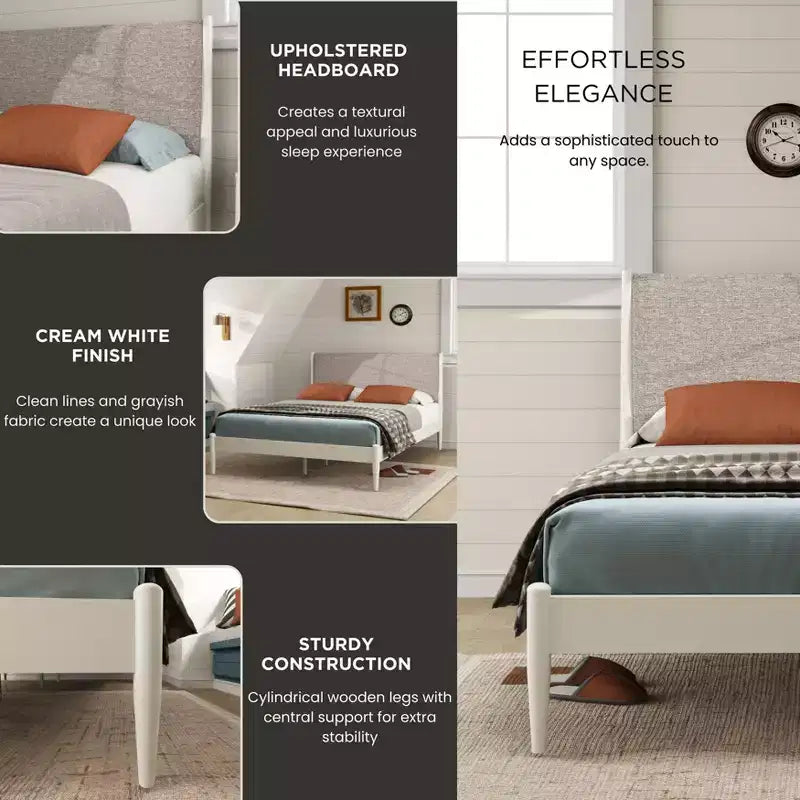 Ensemble de chambre à coucher Roundhill Furniture Feeney 2 pièces, lit plateforme avec table de chevet, blanc crème, grand lit