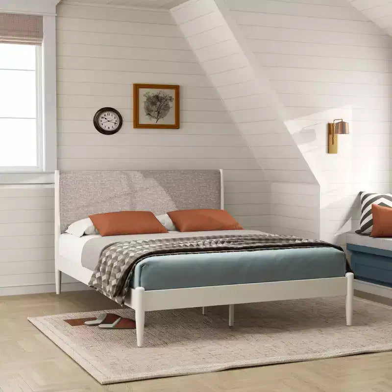 Ensemble de chambre à coucher Roundhill Furniture Feeney 2 pièces, lit plateforme avec table de chevet, blanc crème, grand lit