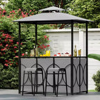 Costway Kit Tonnelle de Barbecue 6,5 x 4 x 8 FT avec 2 Tabourets de Bar, Table de Bar en Verre Trempé Marron/Gris
