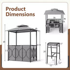 Costway Kit Tonnelle de Barbecue 6,5 x 4 x 8 FT avec 2 Tabourets de Bar, Table de Bar en Verre Trempé Marron/Gris