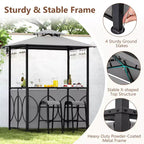 Costway Kit Tonnelle de Barbecue 6,5 x 4 x 8 FT avec 2 Tabourets de Bar, Table de Bar en Verre Trempé Marron/Gris
