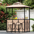 Costway Kit Tonnelle de Barbecue 6,5 x 4 x 8 FT avec 2 Tabourets de Bar, Table de Bar en Verre Trempé Marron/Gris
