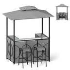 Costway Kit Tonnelle de Barbecue 6,5 x 4 x 8 FT avec 2 Tabourets de Bar, Table de Bar en Verre Trempé Marron/Gris