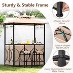 Costway Kit Tonnelle de Barbecue 6,5 x 4 x 8 FT avec 2 Tabourets de Bar, Table de Bar en Verre Trempé Marron/Gris