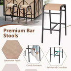Costway Kit Tonnelle de Barbecue 6,5 x 4 x 8 FT avec 2 Tabourets de Bar, Table de Bar en Verre Trempé Marron/Gris