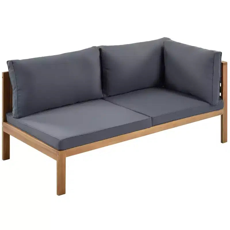 Canapé d'angle de conversation Whisen Patio, ensemble canapé d'extérieur en bois d'acacia, salon de jardin avec table basse et coussins résistants à l'eau