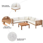 Canapé d'angle de conversation Whisen Patio, ensemble canapé d'extérieur en bois d'acacia, salon de jardin avec table basse et coussins résistants à l'eau