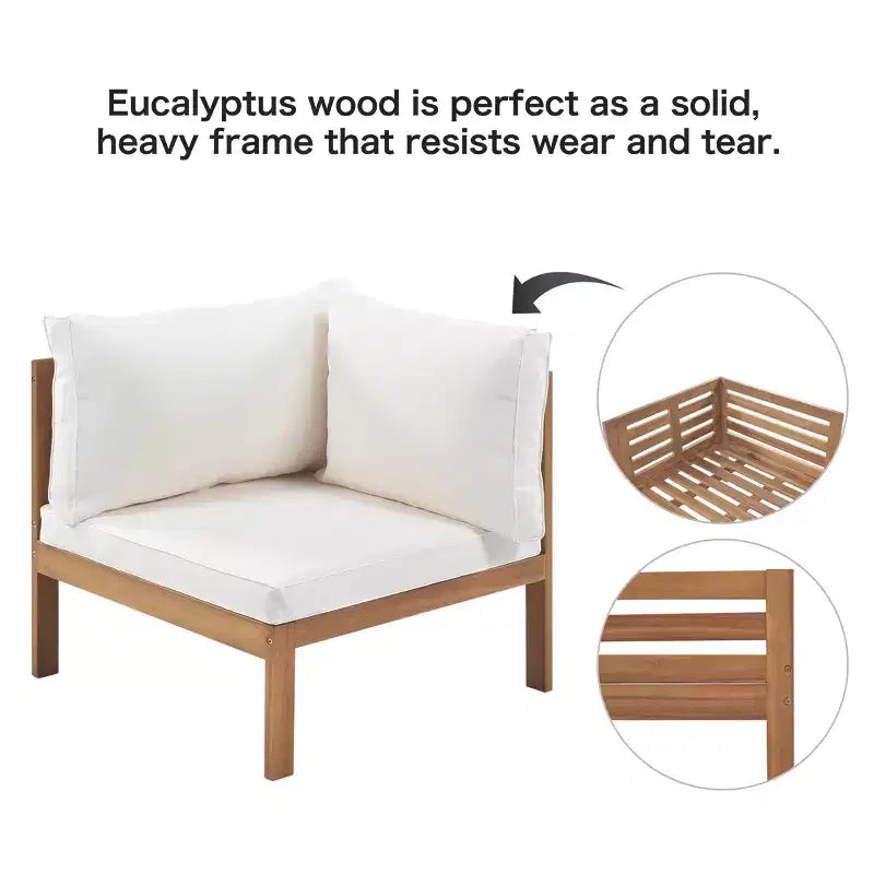 Canapé d'angle de conversation Whisen Patio, ensemble canapé d'extérieur en bois d'acacia, salon de jardin avec table basse et coussins résistants à l'eau