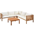 Canapé d'angle de conversation Whisen Patio, ensemble canapé d'extérieur en bois d'acacia, salon de jardin avec table basse et coussins résistants à l'eau