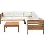 Canapé d'angle de conversation Whisen Patio, ensemble canapé d'extérieur en bois d'acacia, salon de jardin avec table basse et coussins résistants à l'eau