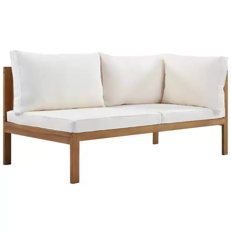 Canapé d'angle de conversation Whisen Patio, ensemble canapé d'extérieur en bois d'acacia, salon de jardin avec table basse et coussins résistants à l'eau
