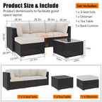 Ensemble de mobilier de jardin 5 pièces avec coussins, en rotin PE résistant aux intempéries, design moderne pour balcon, jardin, piscine