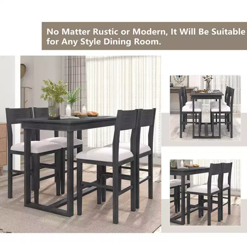 Ensemble de salle à manger Whisen 5 pièces hauteur comptoir avec table et 4 chaises