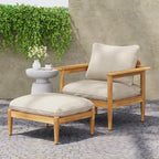 Christopher Knight Home Kate Ensemble Fauteuil et Ottoman de Patio en Bois d'Acacia avec Coussins Résistants à l'Eau