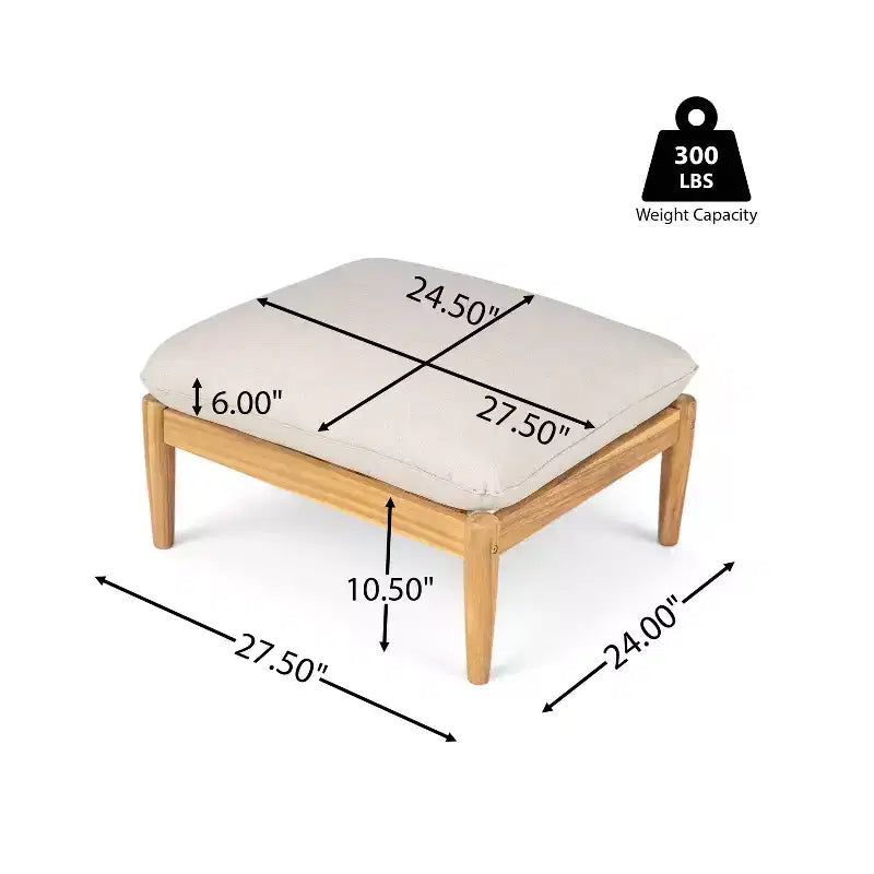 Christopher Knight Home Kate Ensemble Fauteuil et Ottoman de Patio en Bois d'Acacia avec Coussins Résistants à l'Eau