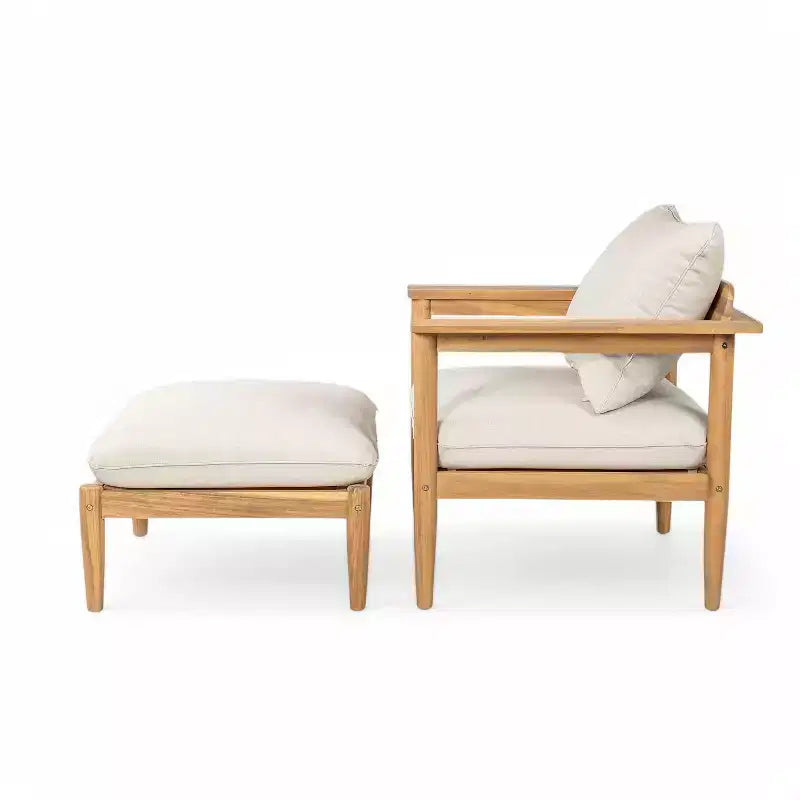 Christopher Knight Home Kate Ensemble Fauteuil et Ottoman de Patio en Bois d'Acacia avec Coussins Résistants à l'Eau