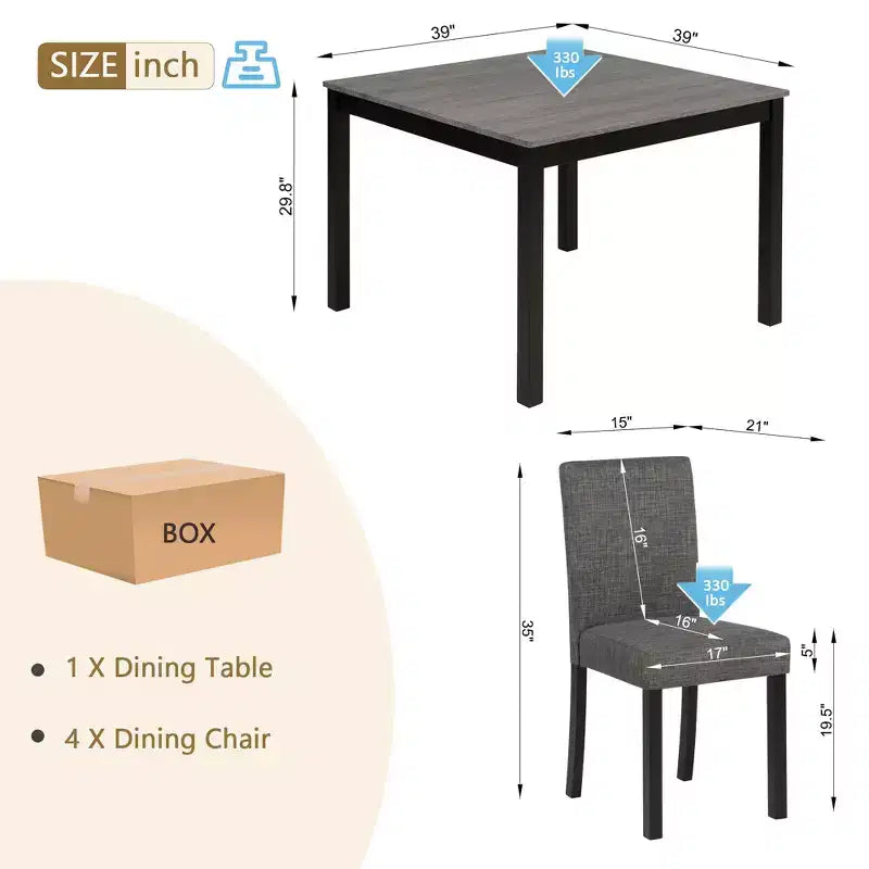 Ensemble de salle à manger GDFStudio Tom 5 pièces en bois rembourré avec table carrée de 39 pouces