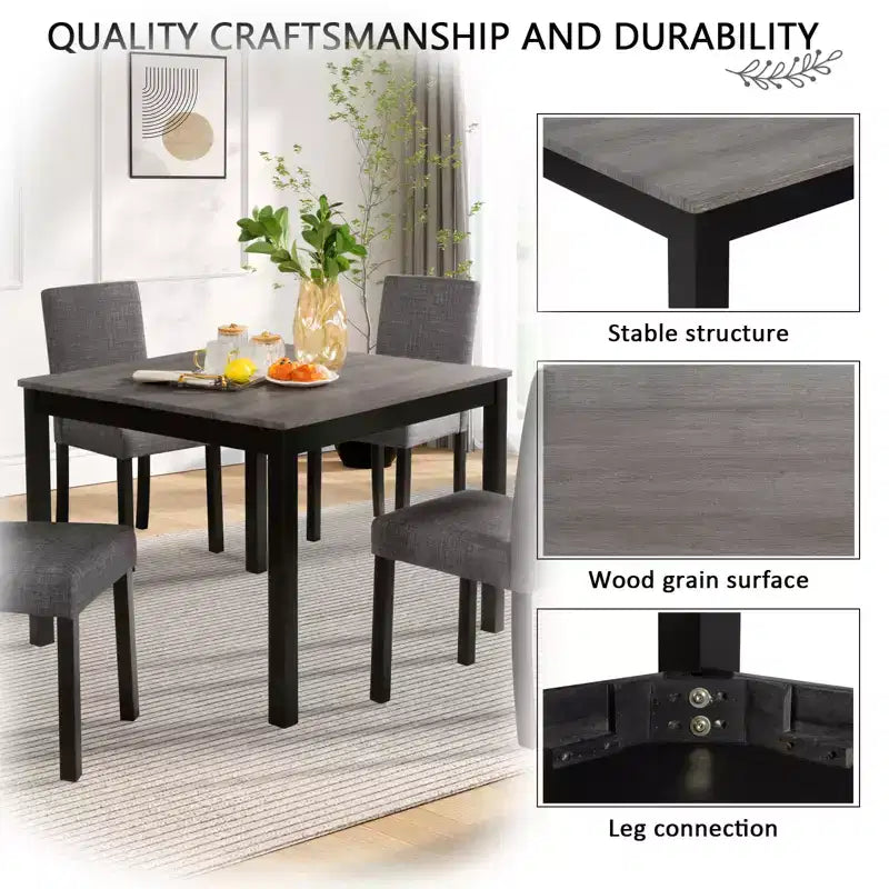 Ensemble de salle à manger GDFStudio Tom 5 pièces en bois rembourré avec table carrée de 39 pouces