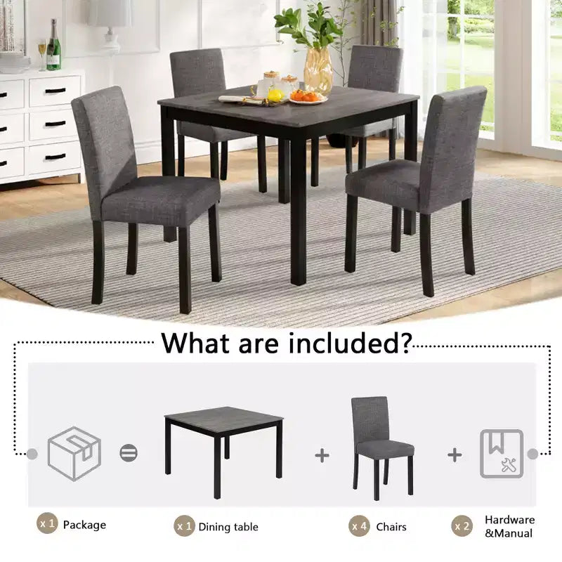 Ensemble de salle à manger GDFStudio Tom 5 pièces en bois rembourré avec table carrée de 39 pouces