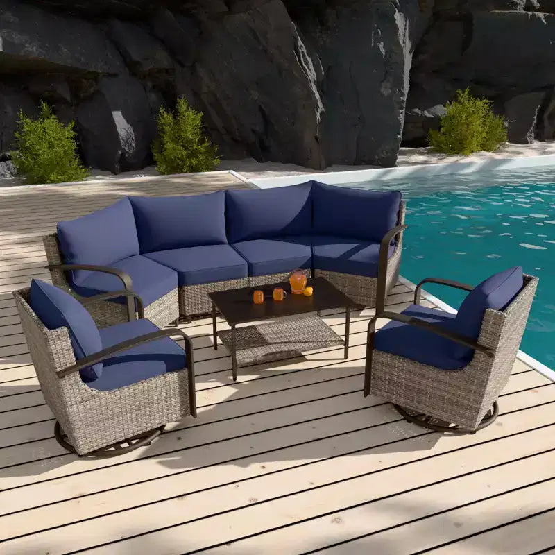 EAGLE PEAK Ensemble de mobilier de patio Coastal Vista, ensemble de conversation de patio en osier incurvé demi-lune avec table basse