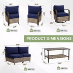 EAGLE PEAK Ensemble de mobilier de patio Coastal Vista, ensemble de conversation de patio en osier incurvé demi-lune avec table basse