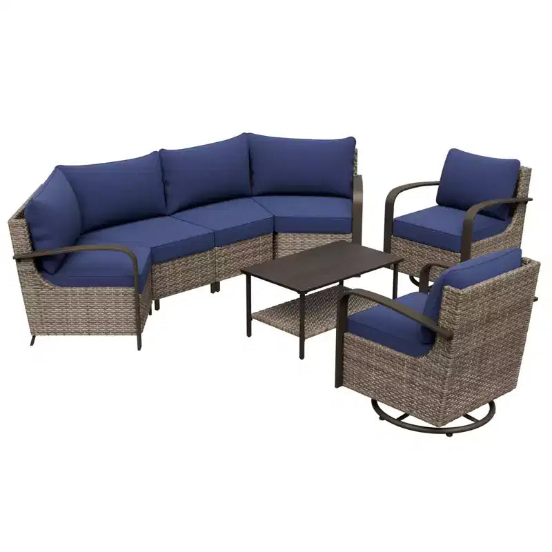 EAGLE PEAK Ensemble de mobilier de patio Coastal Vista, ensemble de conversation de patio en osier incurvé demi-lune avec table basse
