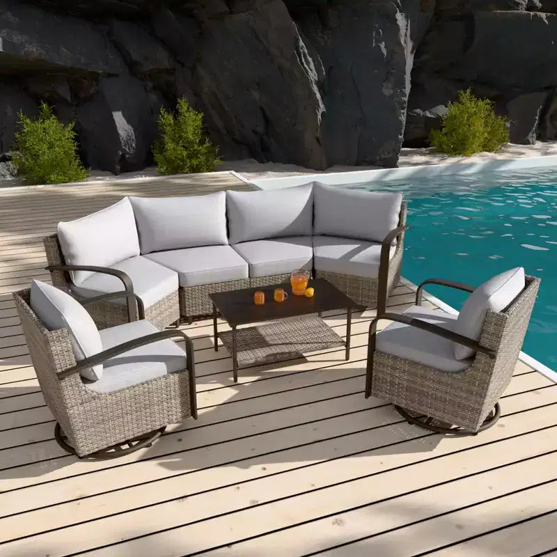 EAGLE PEAK Ensemble de mobilier de patio Coastal Vista, ensemble de conversation de patio en osier incurvé demi-lune avec table basse