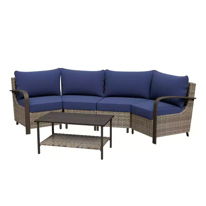Ensemble de meubles de patio d'extérieur EAGLE PEAK Coastal Vista, ensemble de conversation de patio en osier incurvé demi-lune avec table basse