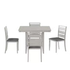 VECELO Ensemble de salle à manger rustique 5 pièces, table carrée en bois d'hévéa avec étagère et 4 chaises de salle à manger sans accoudoirs rembourrées pour la cuisine, Gris