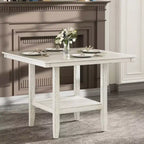 VECELO Ensemble de salle à manger rustique 5 pièces, table carrée en bois d'hévéa avec étagère et 4 chaises de salle à manger sans accoudoirs rembourrées pour la cuisine, Gris