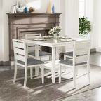 VECELO Ensemble de salle à manger rustique 5 pièces, table carrée en bois d'hévéa avec étagère et 4 chaises de salle à manger sans accoudoirs rembourrées pour la cuisine, Gris