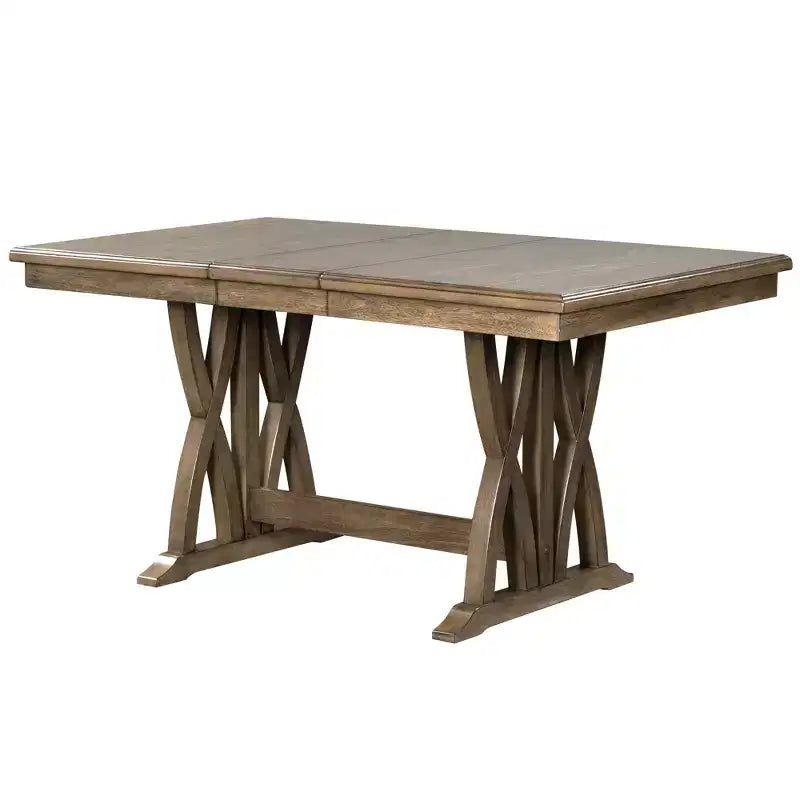 Ensemble de salle à manger extensible 7 pièces pour 6 personnes, ensemble de table à manger avec 6 chaises de salle à manger rembourrées, style Mid-Century, marron doré + gris-ModernLuxe