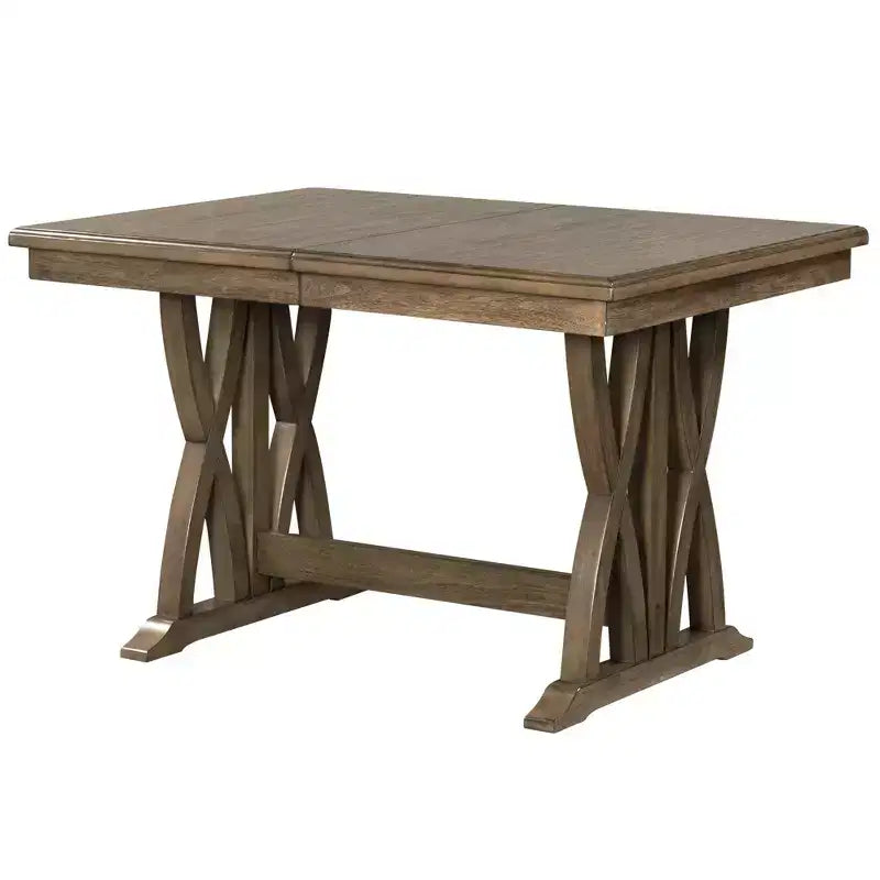 Ensemble de salle à manger extensible 7 pièces pour 6 personnes, ensemble de table à manger avec 6 chaises de salle à manger rembourrées, style Mid-Century, marron doré + gris-ModernLuxe