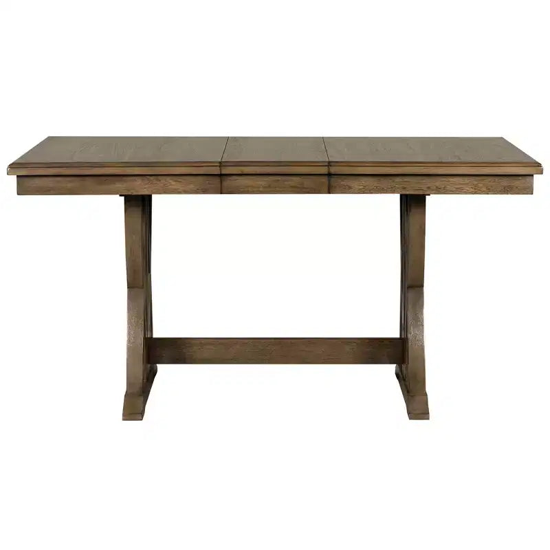Ensemble de salle à manger extensible 7 pièces pour 6 personnes, ensemble de table à manger avec 6 chaises de salle à manger rembourrées, style Mid-Century, marron doré + gris-ModernLuxe