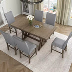 Ensemble de salle à manger extensible 7 pièces pour 6 personnes, ensemble de table à manger avec 6 chaises de salle à manger rembourrées, style Mid-Century, marron doré + gris-ModernLuxe