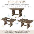 Ensemble de salle à manger extensible 7 pièces pour 6 personnes, ensemble de table à manger avec 6 chaises de salle à manger rembourrées, style Mid-Century, marron doré + gris-ModernLuxe