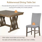 Ensemble de salle à manger extensible 7 pièces pour 6 personnes, ensemble de table à manger avec 6 chaises de salle à manger rembourrées, style Mid-Century, marron doré + gris-ModernLuxe