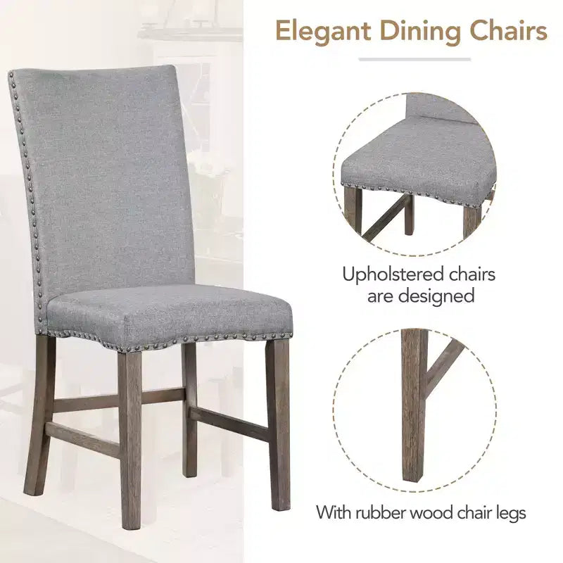 Ensemble de salle à manger extensible 7 pièces pour 6 personnes, ensemble de table à manger avec 6 chaises de salle à manger rembourrées, style Mid-Century, marron doré + gris-ModernLuxe
