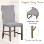 Ensemble de salle à manger extensible 7 pièces pour 6 personnes, ensemble de table à manger avec 6 chaises de salle à manger rembourrées, style Mid-Century, marron doré + gris-ModernLuxe