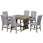 Ensemble de salle à manger extensible 7 pièces pour 6 personnes, ensemble de table à manger avec 6 chaises de salle à manger rembourrées, style Mid-Century, marron doré + gris-ModernLuxe