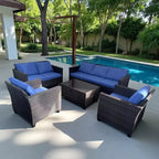 5-Piece Outdoor Patio Furniture Set, 7-Seat PE Rattan Sectional Sofa with Storage Table & Water-Resistant Cushions for Backyard, Deck & Poolside