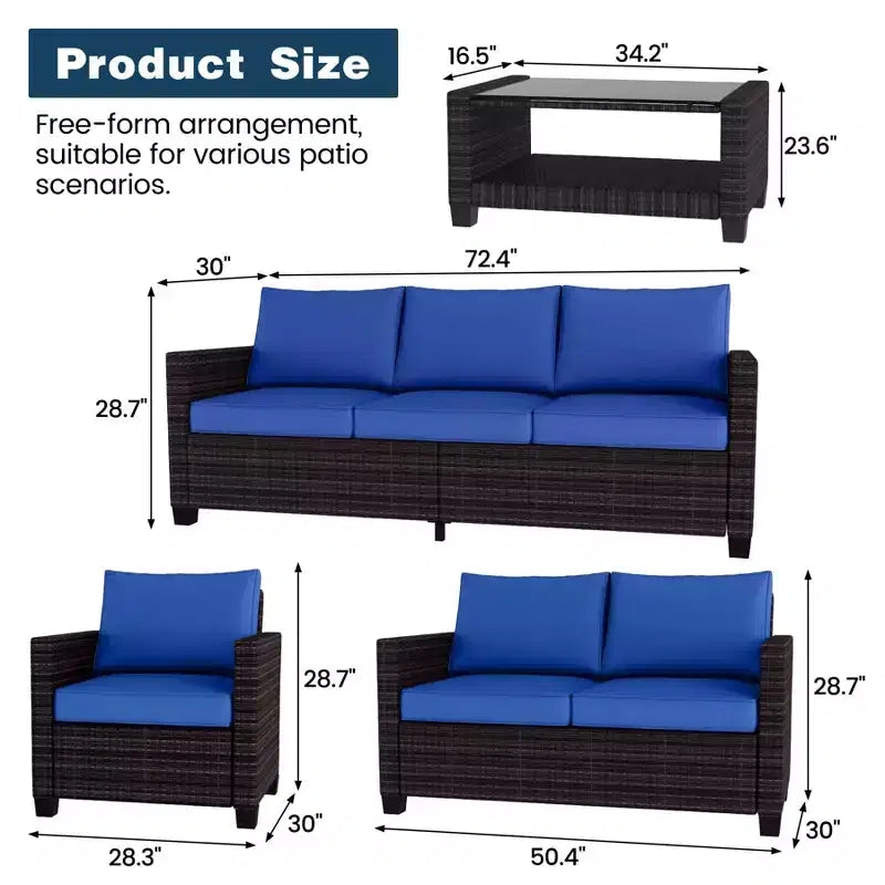 Ensemble de meubles de patio extérieur 5 pièces, canapé d'angle en rotin PE 7 places avec table de rangement et coussins résistants à l'eau pour jardin, terrasse et piscine