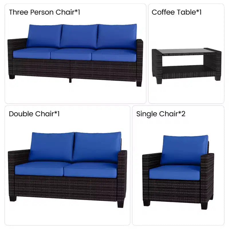 Ensemble de meubles de patio extérieur 5 pièces, canapé d'angle en rotin PE 7 places avec table de rangement et coussins résistants à l'eau pour jardin, terrasse et piscine