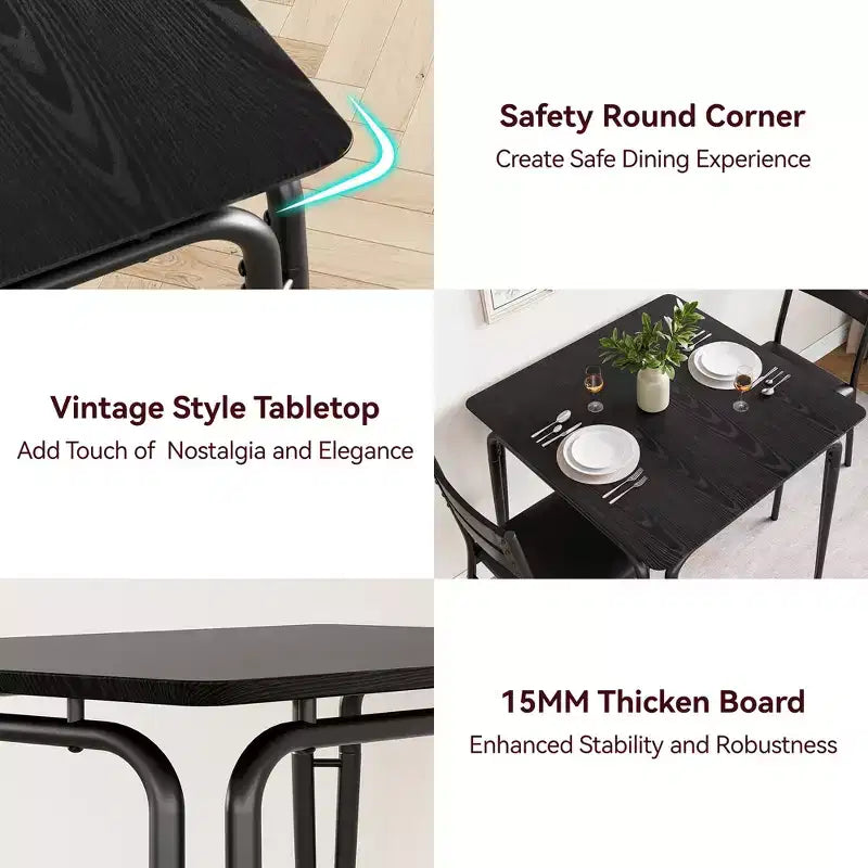 Table à manger pour 2 personnes - Petite table et chaises, Ensemble de salle à manger carré, Ensemble de table à dîner, Ensembles de cuisine et de salle à manger 3 pièces pour petit espace, appartement