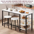 Table et Chaises Hautes pour 2 Personnes, Petite Table Haute de Cuisine pour 2 Places, 3 Grandes Étagères de Rangement Gain de Place