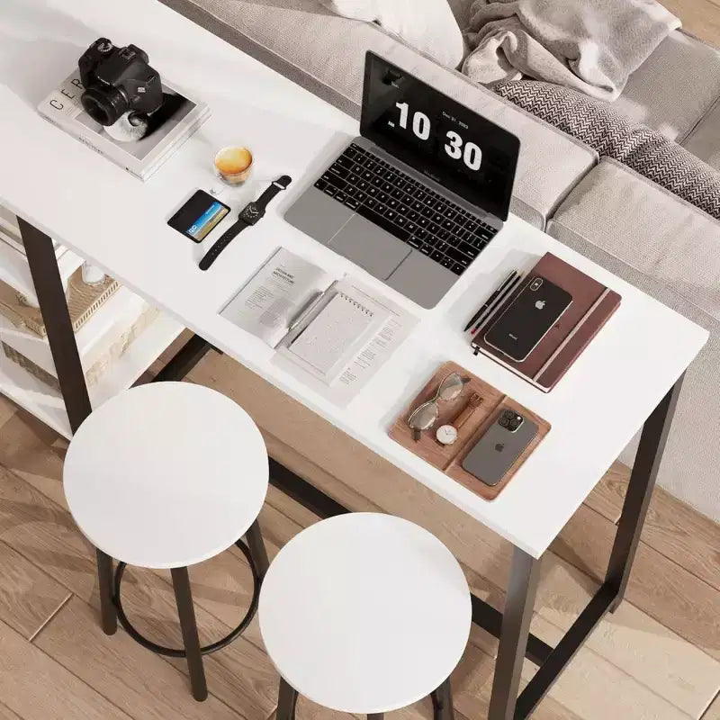 Table et Chaises Hautes pour 2 Personnes, Petite Table Haute de Cuisine pour 2 Places, 3 Grandes Étagères de Rangement Gain de Place